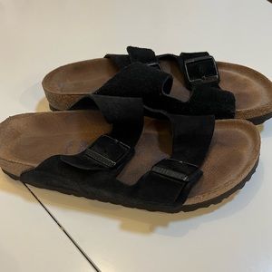 Black suede Birkenstocks
